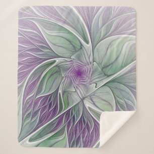 Couverture Sherpa Rêve de fleurs, Abstrait violet vert Fractal Art