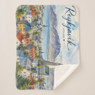 Couverture Sherpa Reykjavik Islande souvenir aquarelle
