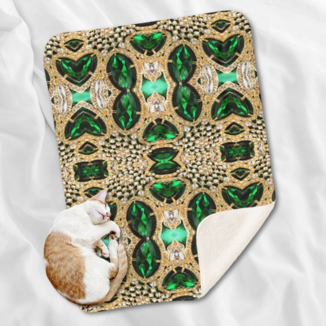 Couverture Sherpa rhinocéros vert émeraude à l'or de luxe (girly chic fashion art deco gold emerald green sherpa blanket)