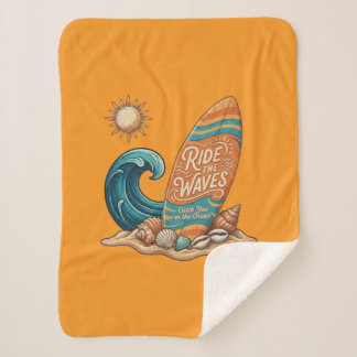Couverture Sherpa Ride the Waves Surfboard Illustration - Sunny Coas