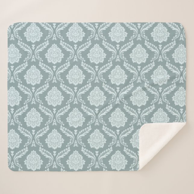 Couverture Sherpa Rococo Damask Pattern Duck Egg Blue+Teal (Devant (Horizontal))