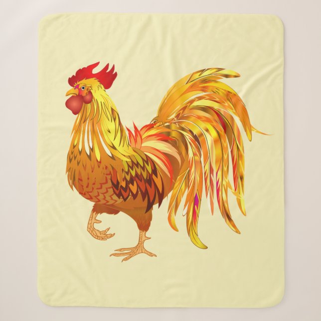 Couverture Sherpa Rooster d'or Poulet de la ferme Animal Oiseaux Art (Devant)