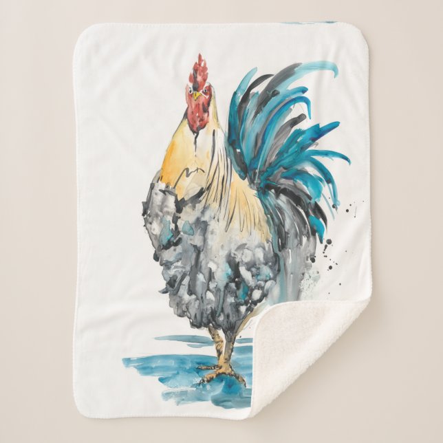 Couverture Sherpa Rooster Splash - Aquarelle Portrait (Devant)