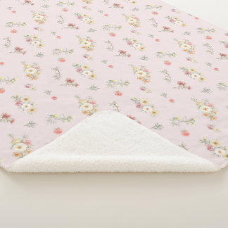 Couverture Sherpa Rose de mousse rose pâle aquarelle florale