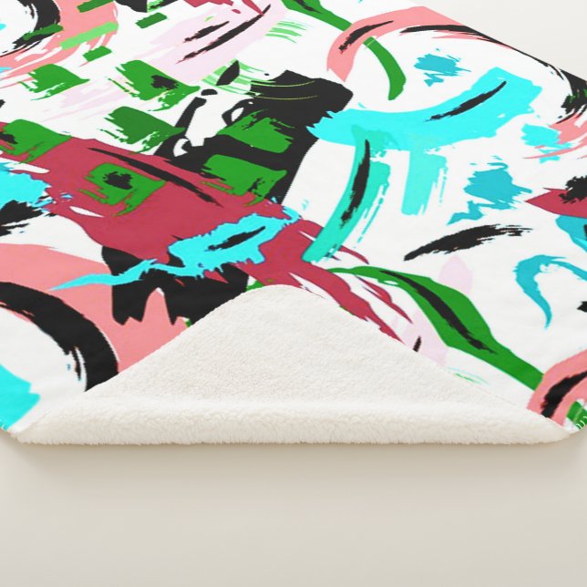Couverture Sherpa Rose et aqua abstrait (3/4)