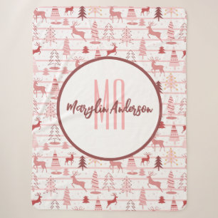COUVERTURE SHERPA ROSE ET ARBRES DE NOËL MONOGRAMME PERSONNALISÉ