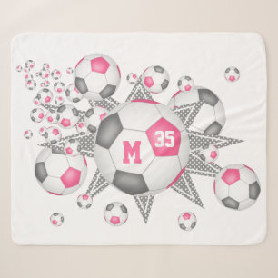 Couverture Sherpa rosé gris ceint ballon de football soufflé décorat