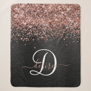 Couverture Sherpa Rose personnalisé Parties scintillant or noir Étin