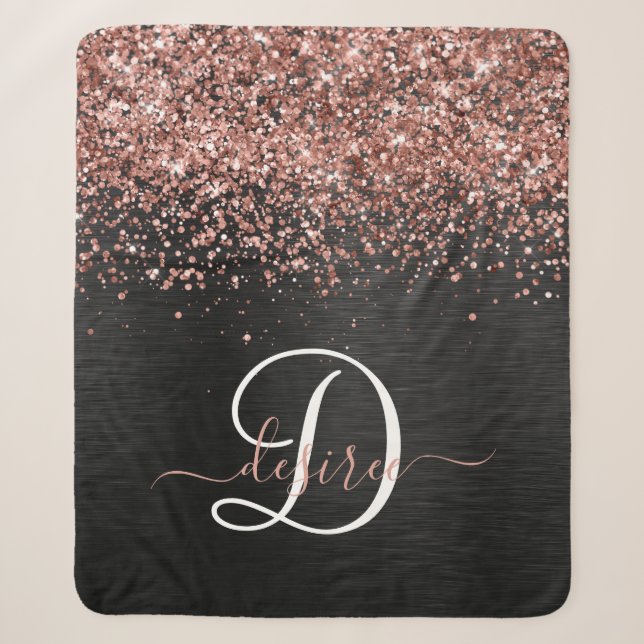 Couverture Sherpa Rose personnalisé Parties scintillant or noir Étin (Devant)