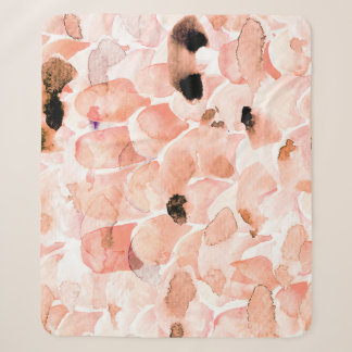 Couverture Sherpa Rose, pivoine, feuille, motif aquarelle.