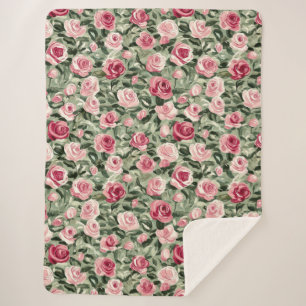 Couverture Sherpa Rose rouge vert Rose Floral
