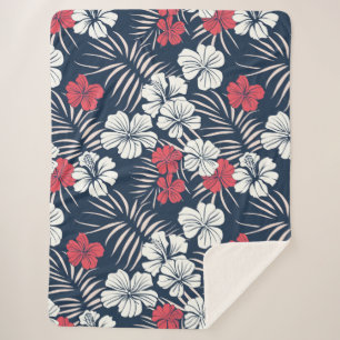 Couverture Sherpa Rose tropical et floral marine