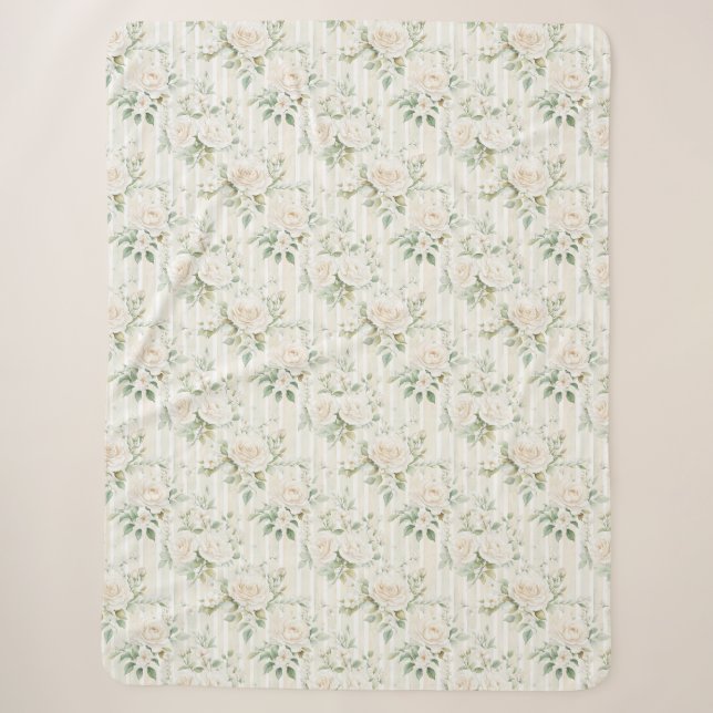 Couverture Sherpa Roses blanches Romantiques aux teintes roses et ra (Devant)