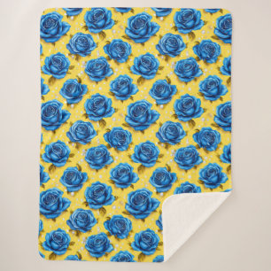 Couverture Sherpa 🌹 Roses bleues luxueuses en 3D Élégance en fleurs