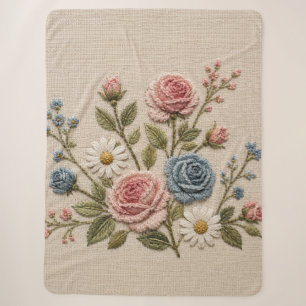 Couverture Sherpa Roses brodées Blush & Blue