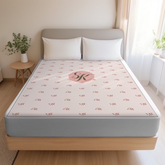 Couverture Sherpa Roses miniatures et monogramme (Créateur téléchargé)