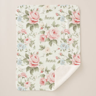 Couverture Sherpa Roses roses romantiques partout sur Motif avec nom