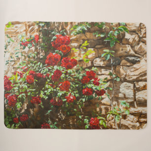 Couverture Sherpa Roses rouges contre un mur de pierre