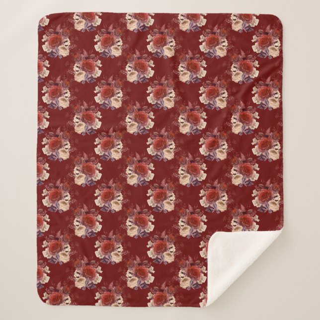 Couverture Sherpa Roses rouges romantiques Floral (Devant)