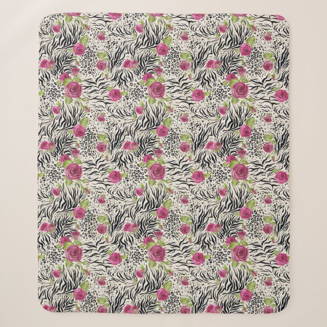 Couverture Sherpa Roses sur le motif animal (Devant)