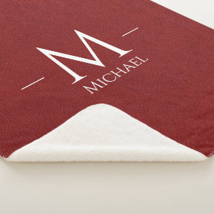 Couverture Sherpa Rouge Brown cuir look personnalisé Nom du monogram