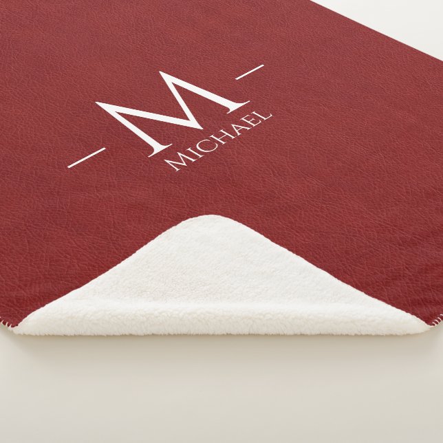 Couverture Sherpa Rouge Brown Faux Cuir Personnalisé Nom Grand (3/4)