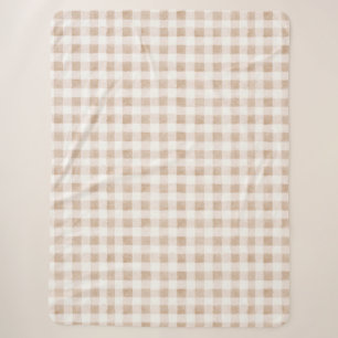 Couverture Sherpa Rouge Brun Clair Carreaux Rayures Crème