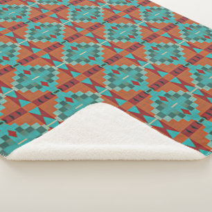 Couverture Sherpa Rouge Rust Orange Turquoise Turquoise Blue Tribal 