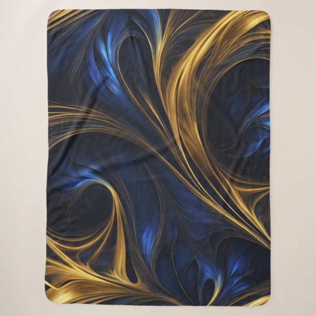 Couverture Sherpa Royal Blue Gold Abstrait Swirl (Devant)