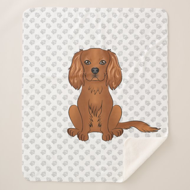 Couverture Sherpa Ruby Cavalier King Charles Spaniel & Paws (Devant)