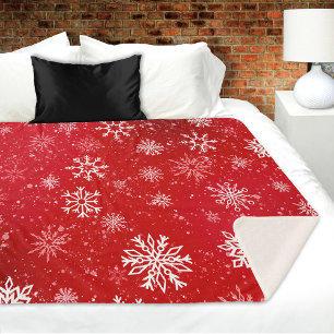Couverture Sherpa Ruby Red Festive Noël Blanc Flocons de Neige 