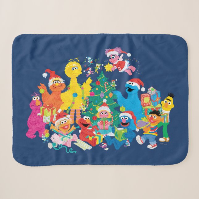 Couverture Sherpa Rue Sésame | Noël avec toute la bande (Devant (Horizontal))