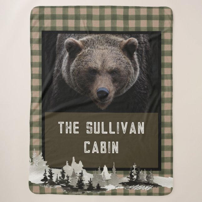 Couverture Sherpa Russe Cabine forestier personnalisé Grizzly Bear (Devant)