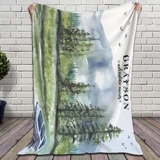 Couverture Sherpa Rustic Mountain Adventure avec Bateau + Nom person