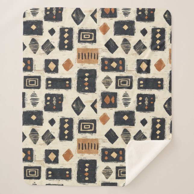 Couverture Sherpa Rustic Mudcloth Geometric Pattern (2) (Devant)