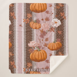 Couverture Sherpa Rustique Citrouilles d'automne & dentelle fleurie