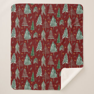 Couverture Sherpa Rustique Forêt d'hiver neige étoiles d'aquarelle r
