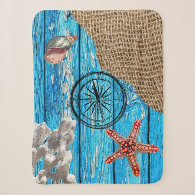 Couverture Sherpa Rustique Nautique Bleu Burlap Starfish (Devant)