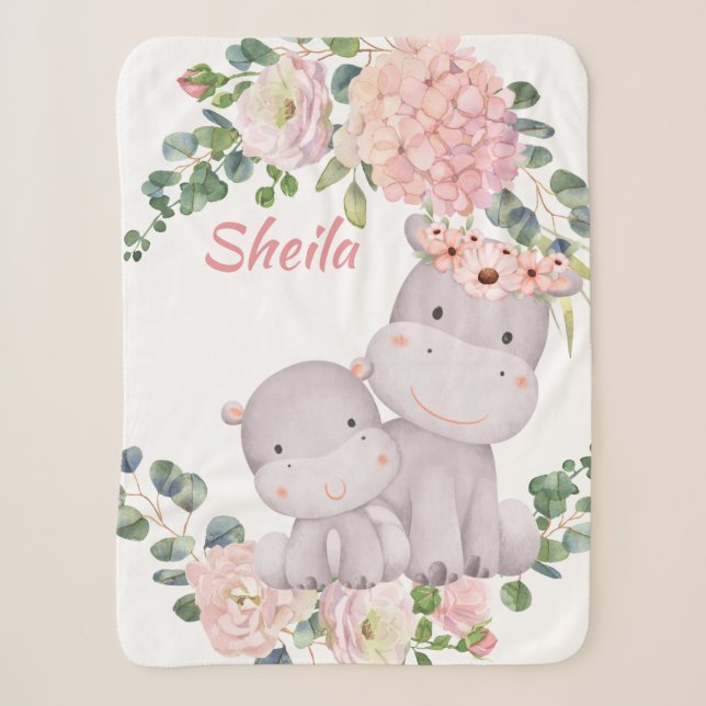 Couverture Sherpa Safari Personnalisé Animaux Fille Blanche bébé (Devant)