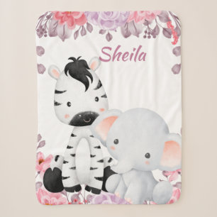 Couverture Sherpa Safari Personnalisé Animaux Fille Blanche bébé