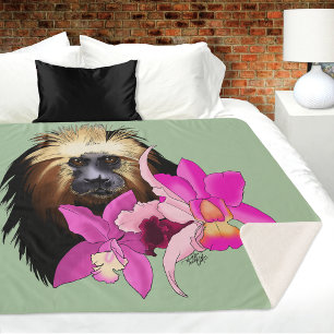 Couverture Sherpa Sage Floral Tamarin Lion à Tête Dorée Singe