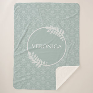 Couverture Sherpa Sage Green Elegant Damask Personnalisé