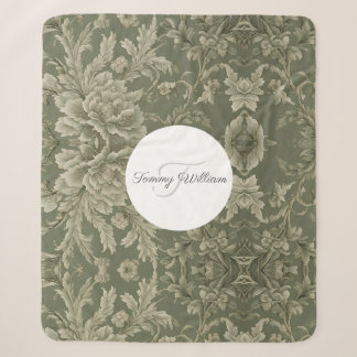 Couverture Sherpa Sage Green Floral Élégant