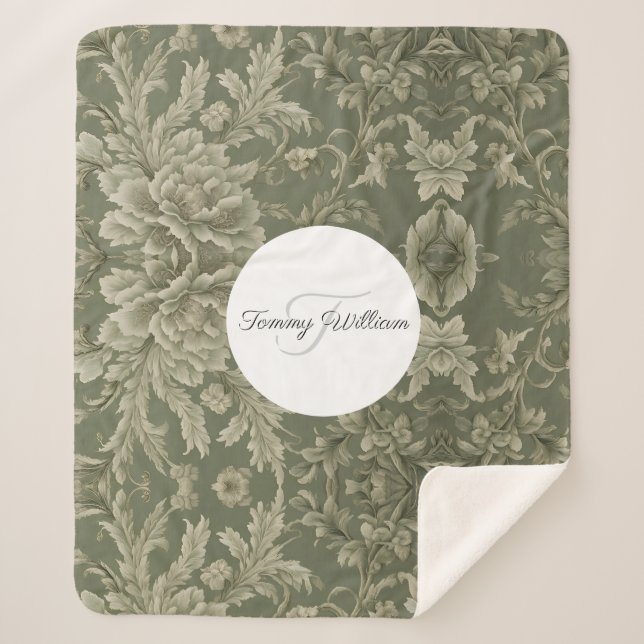 Couverture Sherpa Sage Green Floral Élégant (Devant)