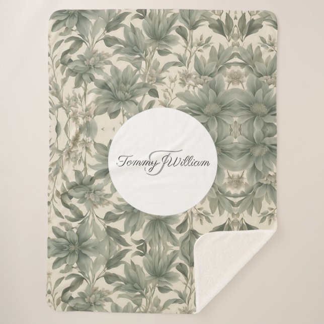 Couverture Sherpa Sage Green Floral Élégant (Devant)