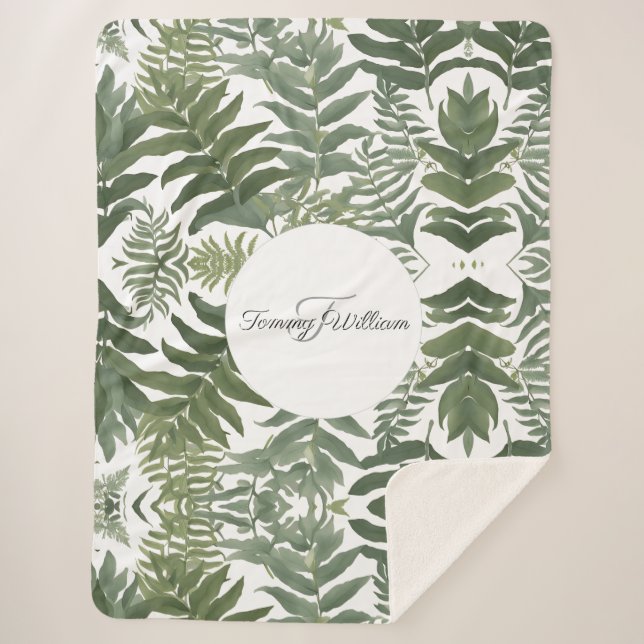 Couverture Sherpa Sage Green Floral Élégant (Devant)