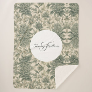 Couverture Sherpa Sage Green Floral Élégant