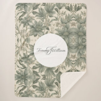 Couverture Sherpa Sage Green Floral Élégant