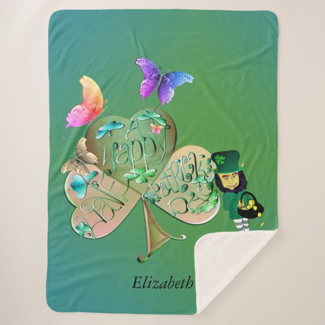 Couverture Sherpa Saint Patrick's day Leprechaun avec nom (Devant)