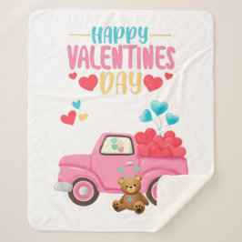 Couverture Sherpa Saint Valentin Coeurs mignons Camion rose Teddy Be